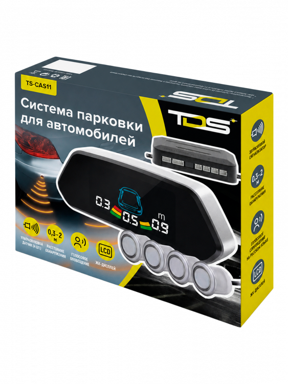 Парктроник автомобильный система парковки 4 датчика и дисплей TDS TS-CAS11 Белый